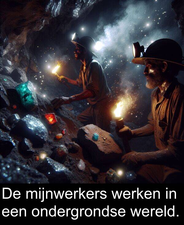 ondergrondse: De mijnwerkers werken in een ondergrondse wereld.