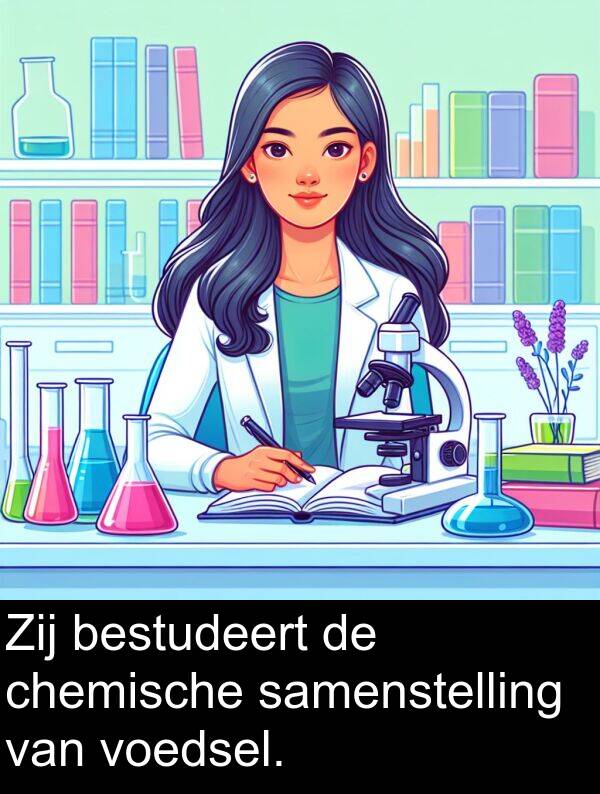chemische: Zij bestudeert de chemische samenstelling van voedsel.