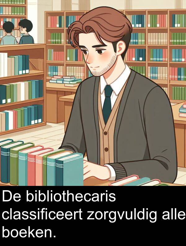 boeken: De bibliothecaris classificeert zorgvuldig alle boeken.