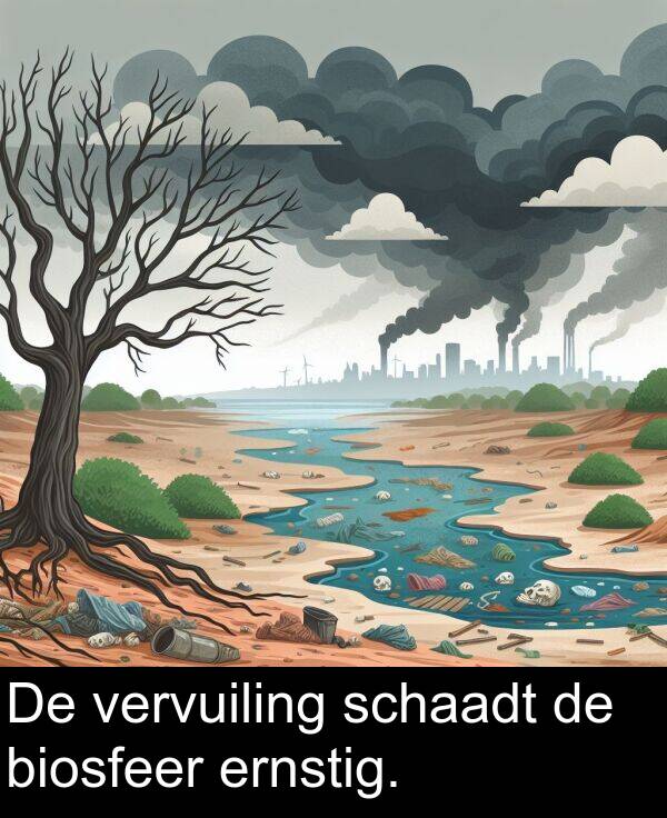 schaadt: De vervuiling schaadt de biosfeer ernstig.