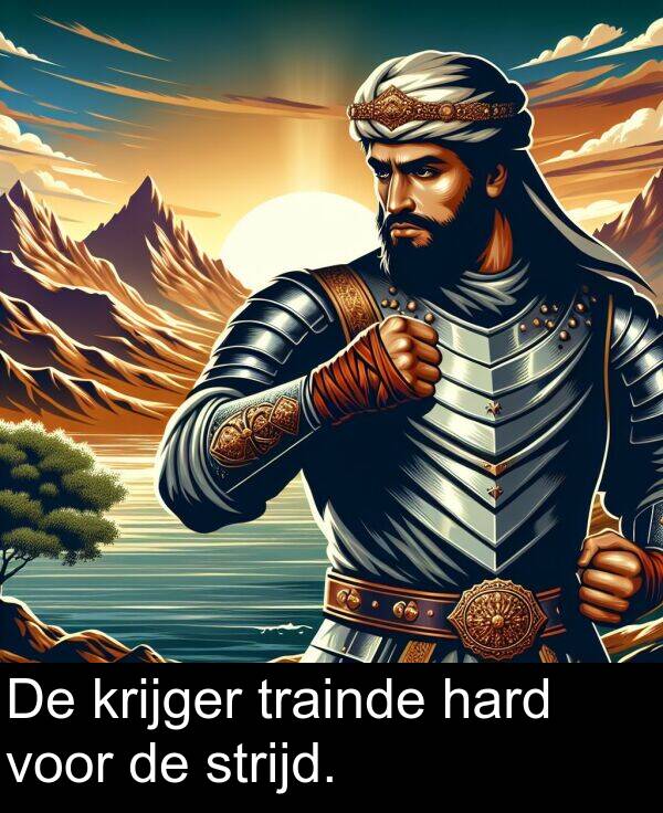 voor: De krijger trainde hard voor de strijd.