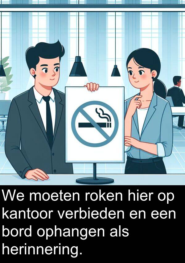 herinnering: We moeten roken hier op kantoor verbieden en een bord ophangen als herinnering.