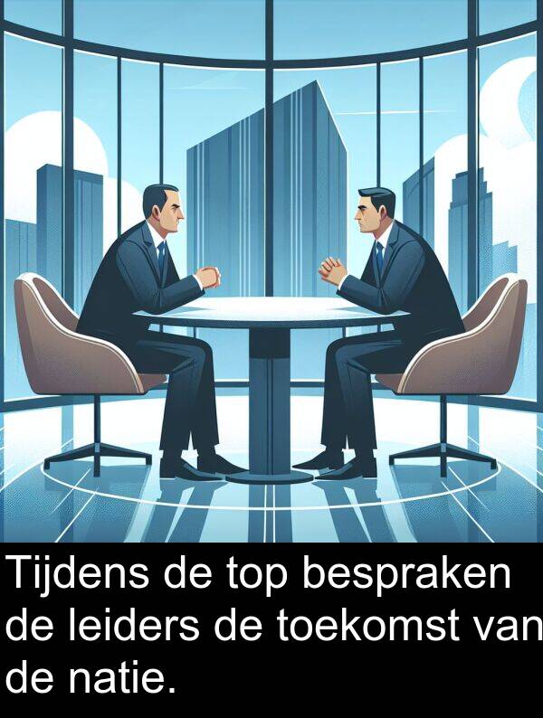 bespraken: Tijdens de top bespraken de leiders de toekomst van de natie.