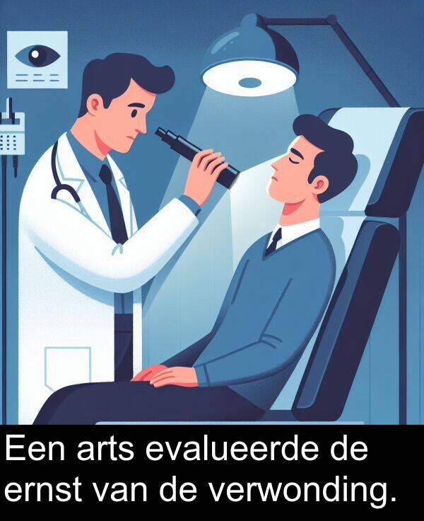 ernst: Een arts evalueerde de ernst van de verwonding.