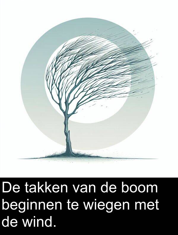 beginnen: De takken van de boom beginnen te wiegen met de wind.