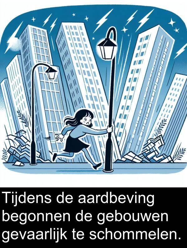 gevaarlijk: Tijdens de aardbeving begonnen de gebouwen gevaarlijk te schommelen.