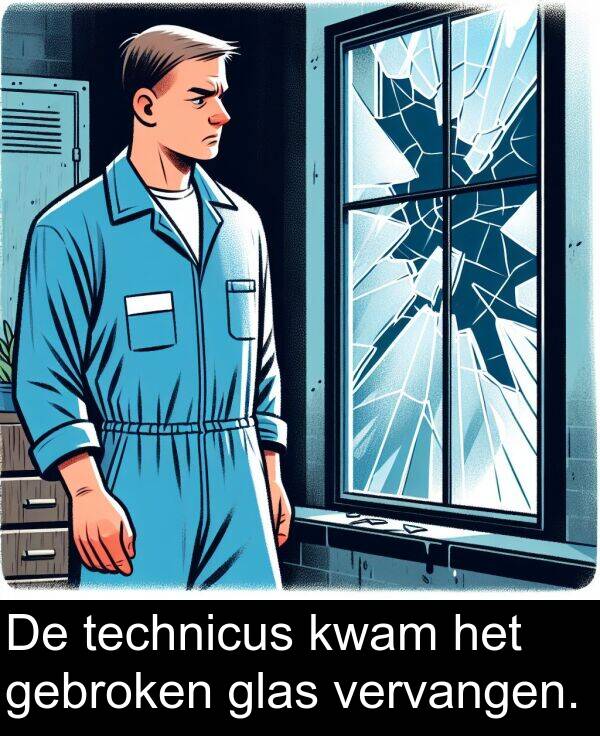 glas: De technicus kwam het gebroken glas vervangen.
