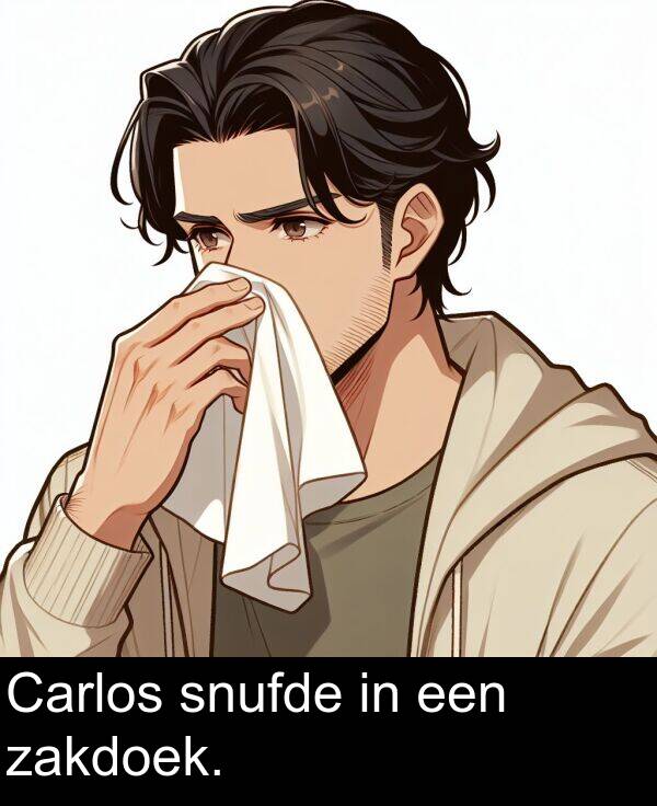zakdoek: Carlos snufde in een zakdoek.