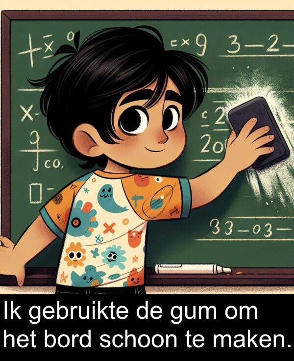 gum: Ik gebruikte de gum om het bord schoon te maken.