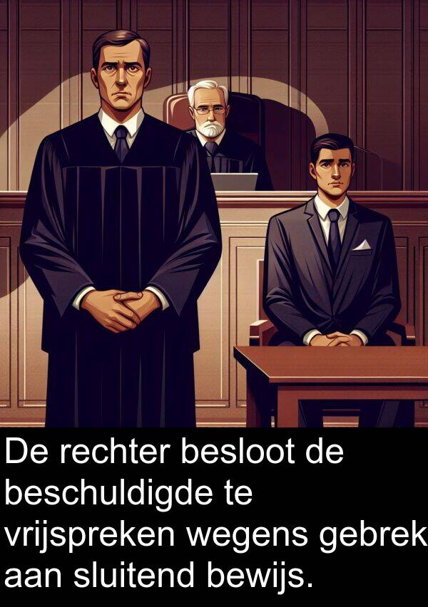 bewijs: De rechter besloot de beschuldigde te vrijspreken wegens gebrek aan sluitend bewijs.