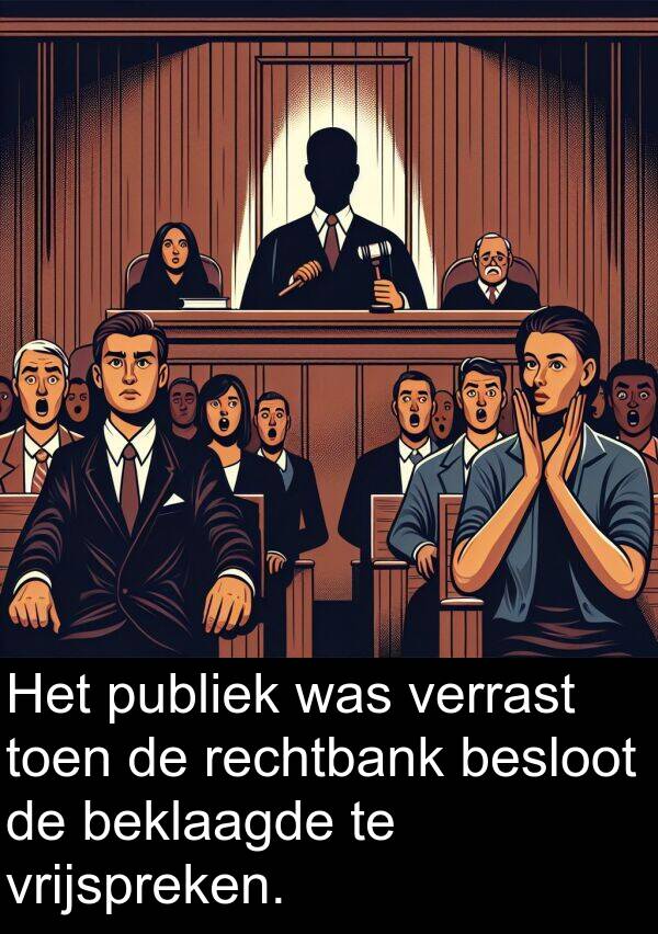 verrast: Het publiek was verrast toen de rechtbank besloot de beklaagde te vrijspreken.
