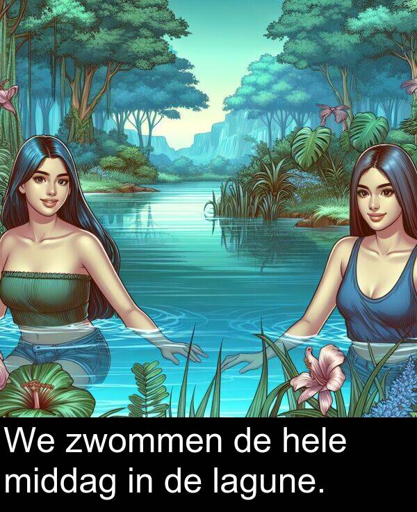 zwommen: We zwommen de hele middag in de lagune.