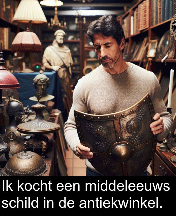 schild: Ik kocht een middeleeuws schild in de antiekwinkel.