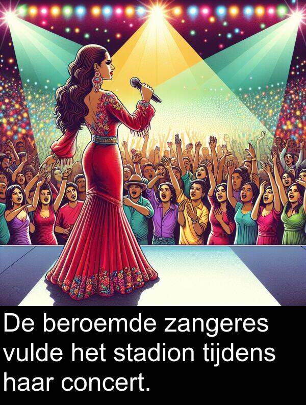 zangeres: De beroemde zangeres vulde het stadion tijdens haar concert.