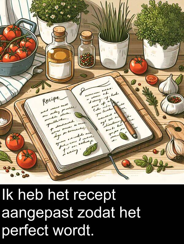 zodat: Ik heb het recept aangepast zodat het perfect wordt.