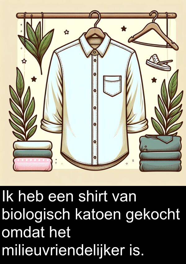 gekocht: Ik heb een shirt van biologisch katoen gekocht omdat het milieuvriendelijker is.