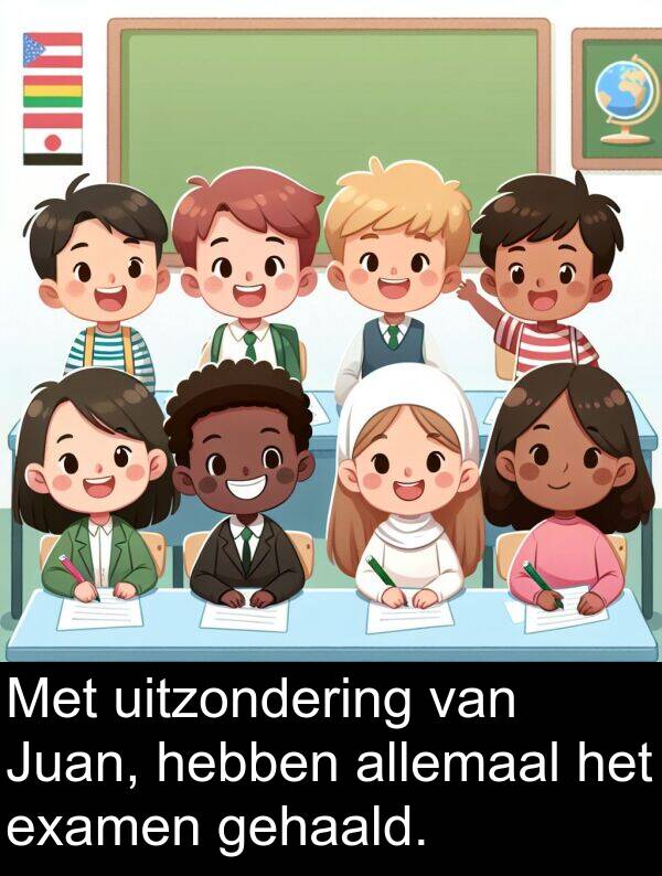 allemaal: Met uitzondering van Juan, hebben allemaal het examen gehaald.