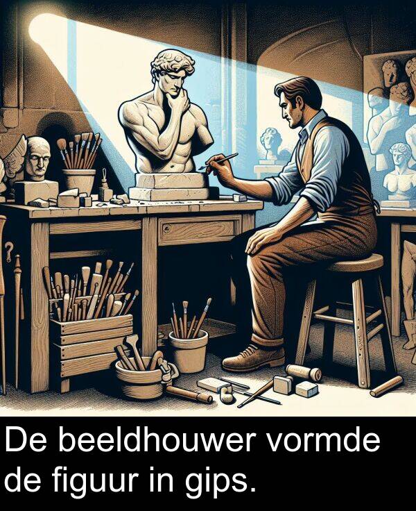 gips: De beeldhouwer vormde de figuur in gips.
