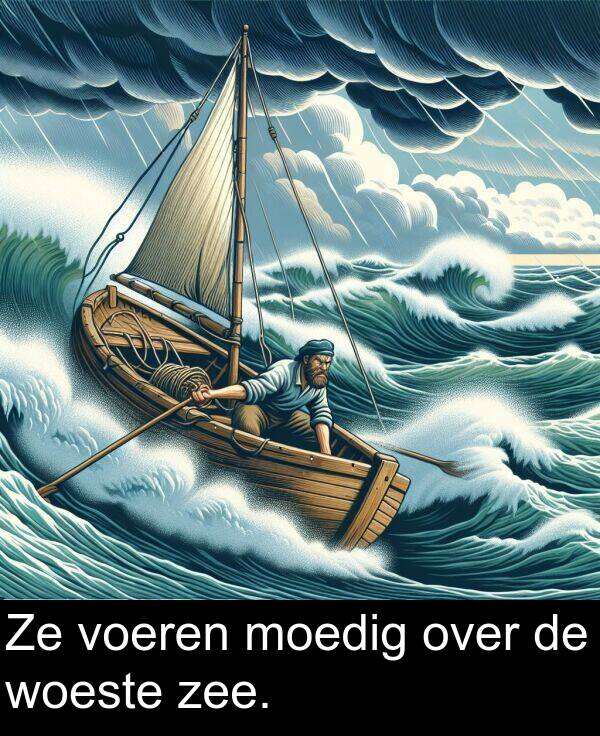 over: Ze voeren moedig over de woeste zee.