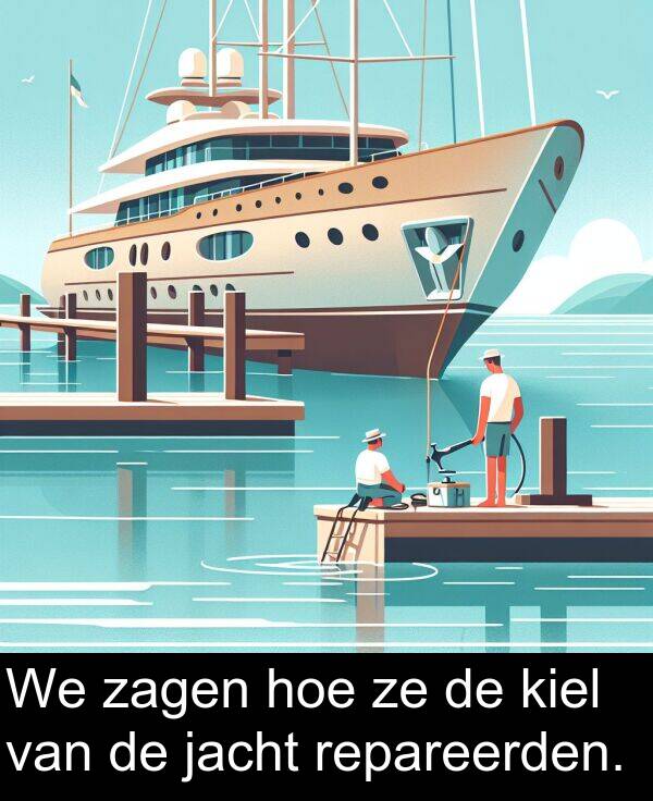 jacht: We zagen hoe ze de kiel van de jacht repareerden.