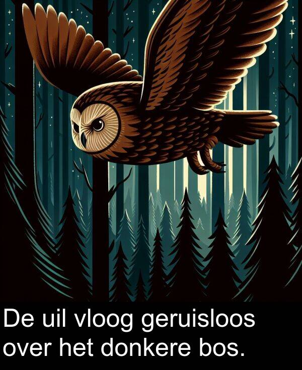 over: De uil vloog geruisloos over het donkere bos.