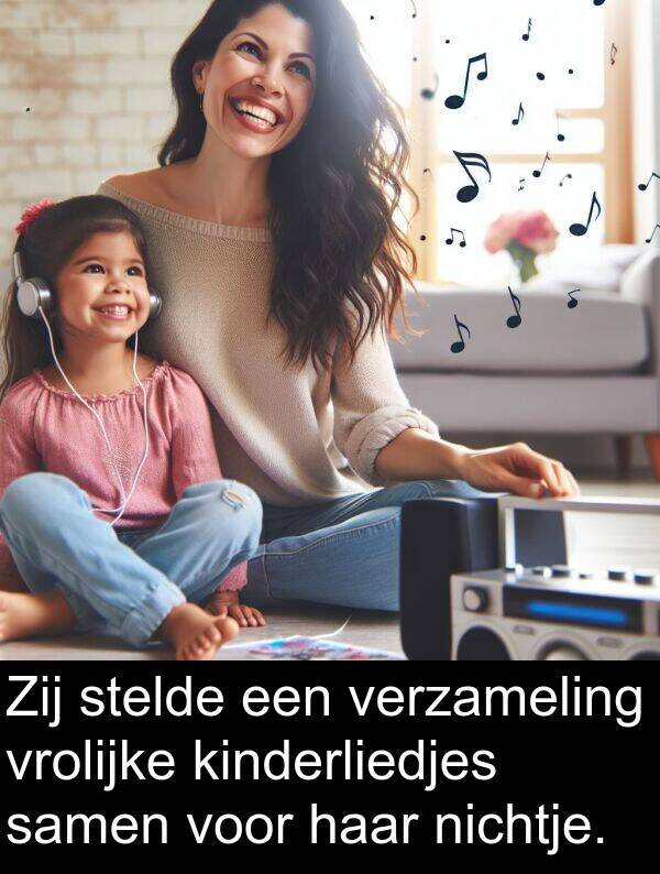 vrolijke: Zij stelde een verzameling vrolijke kinderliedjes samen voor haar nichtje.