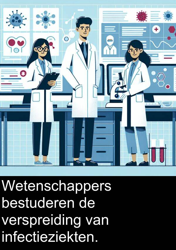 bestuderen: Wetenschappers bestuderen de verspreiding van infectieziekten.