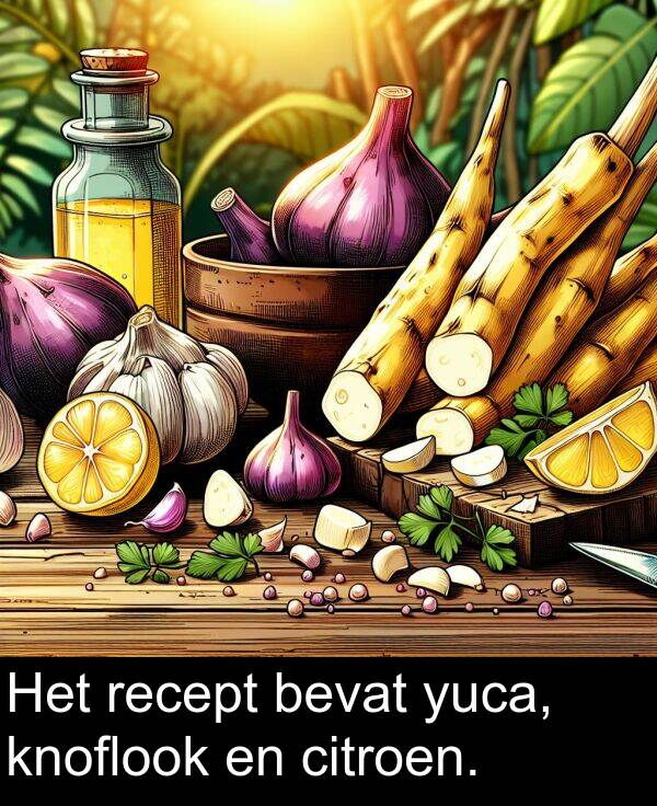 recept: Het recept bevat yuca, knoflook en citroen.