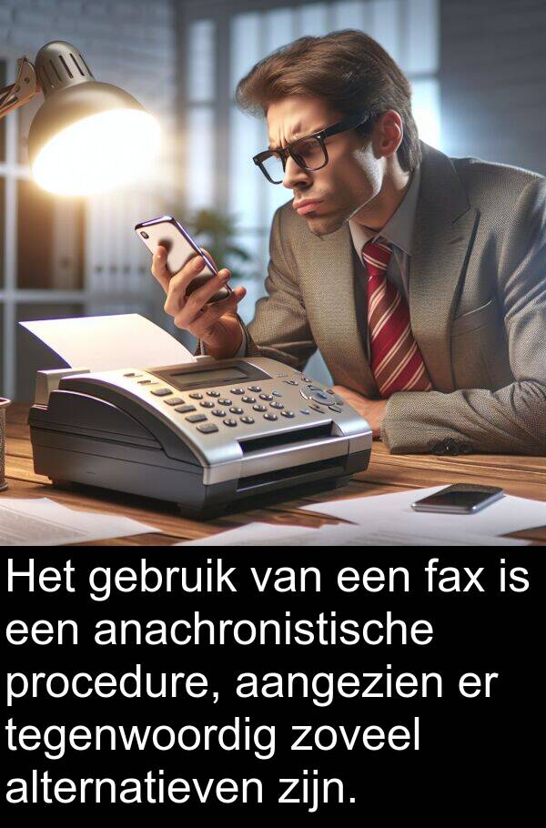 fax: Het gebruik van een fax is een anachronistische procedure, aangezien er tegenwoordig zoveel alternatieven zijn.