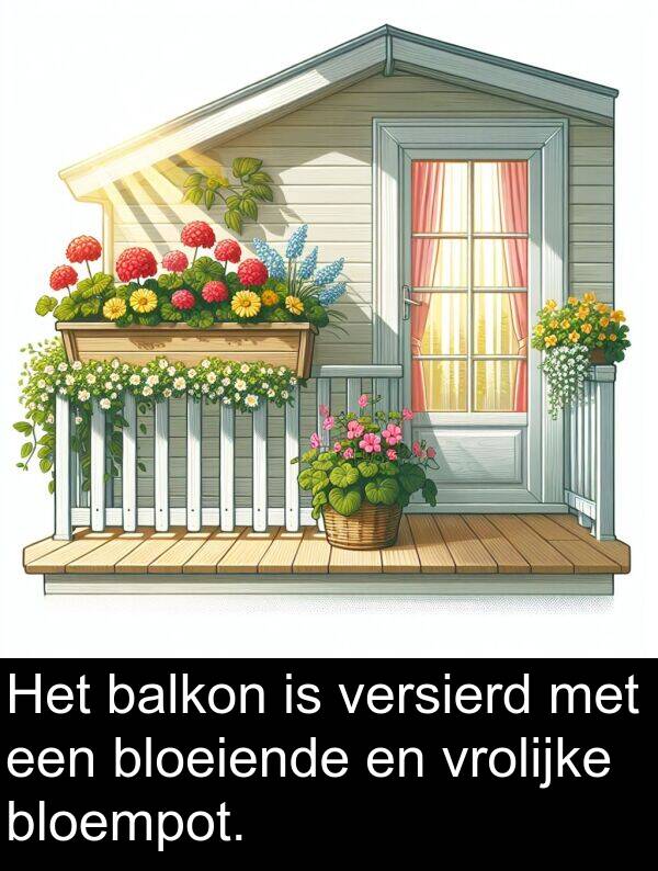 balkon: Het balkon is versierd met een bloeiende en vrolijke bloempot.