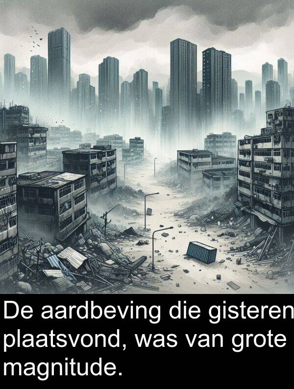 gisteren: De aardbeving die gisteren plaatsvond, was van grote magnitude.