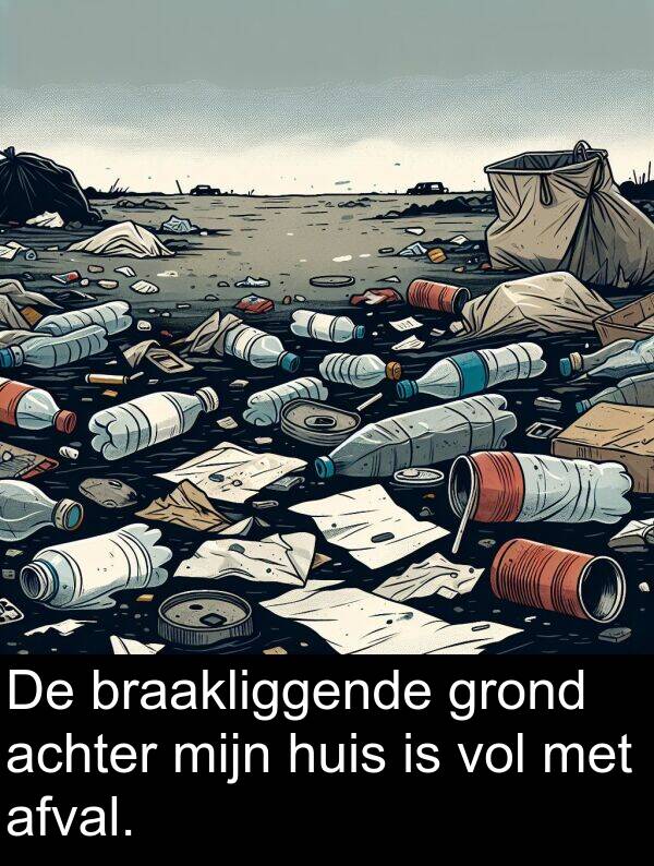 grond: De braakliggende grond achter mijn huis is vol met afval.