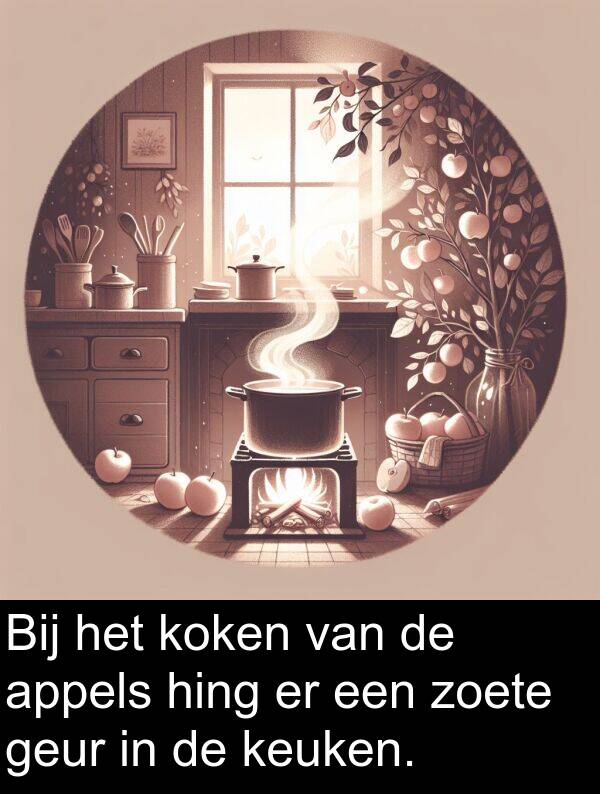 geur: Bij het koken van de appels hing er een zoete geur in de keuken.