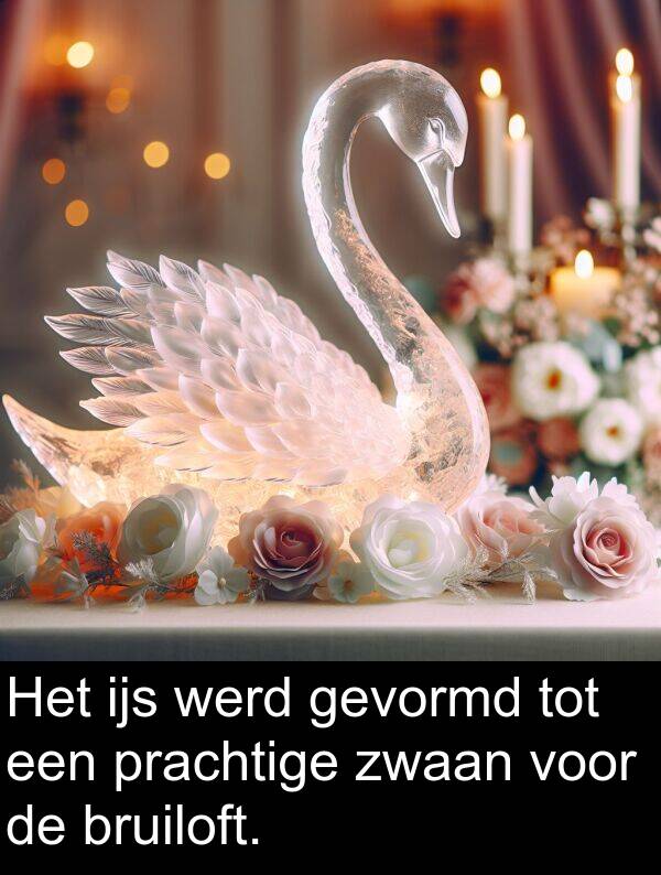 gevormd: Het ijs werd gevormd tot een prachtige zwaan voor de bruiloft.