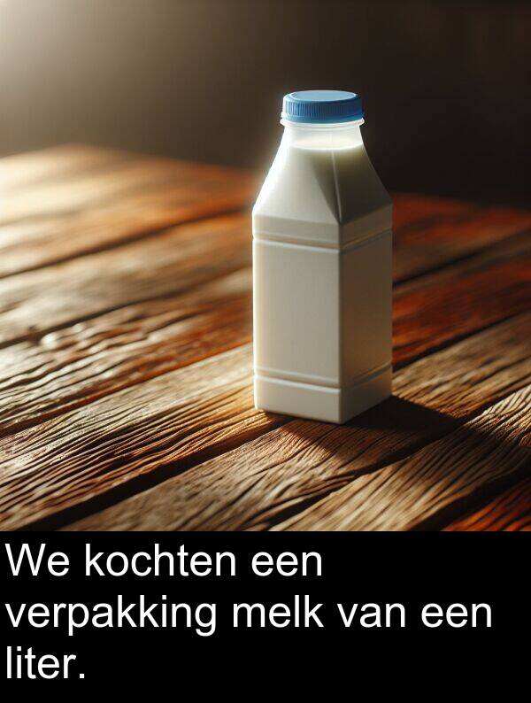 verpakking: We kochten een verpakking melk van een liter.