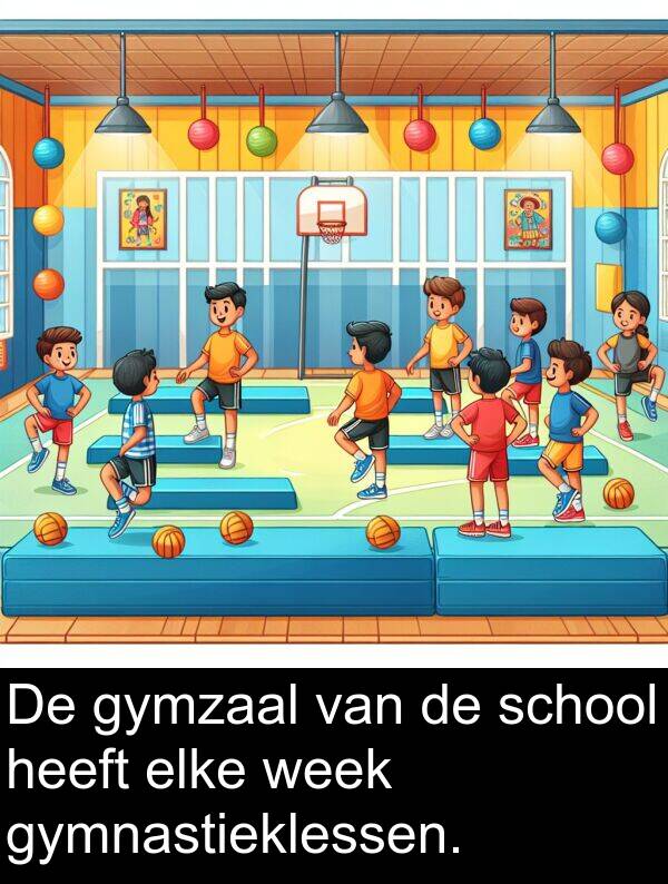 gymzaal: De gymzaal van de school heeft elke week gymnastieklessen.