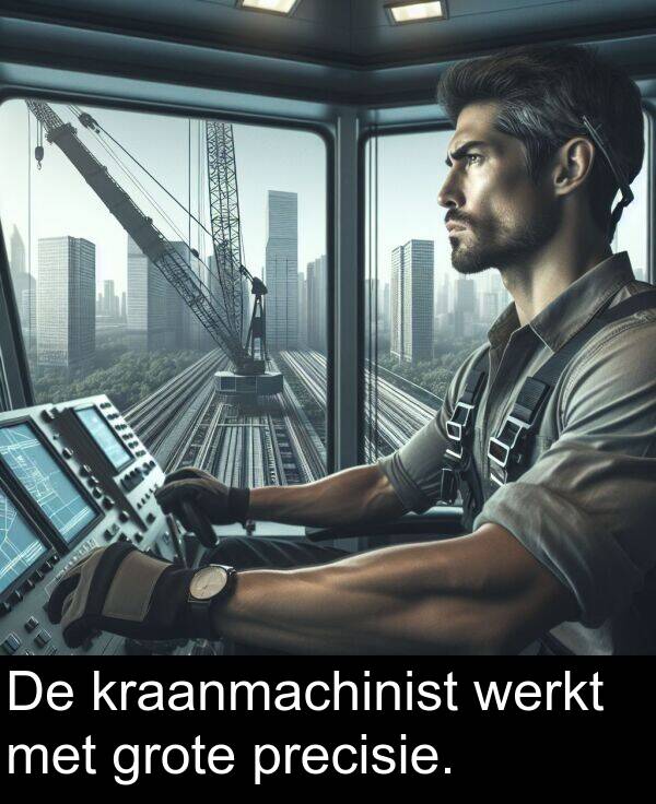 precisie: De kraanmachinist werkt met grote precisie.