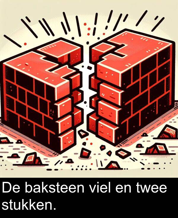 stukken: De baksteen viel en twee stukken.