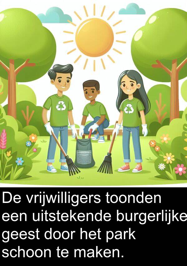 schoon: De vrijwilligers toonden een uitstekende burgerlijke geest door het park schoon te maken.