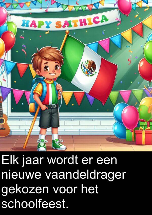 gekozen: Elk jaar wordt er een nieuwe vaandeldrager gekozen voor het schoolfeest.