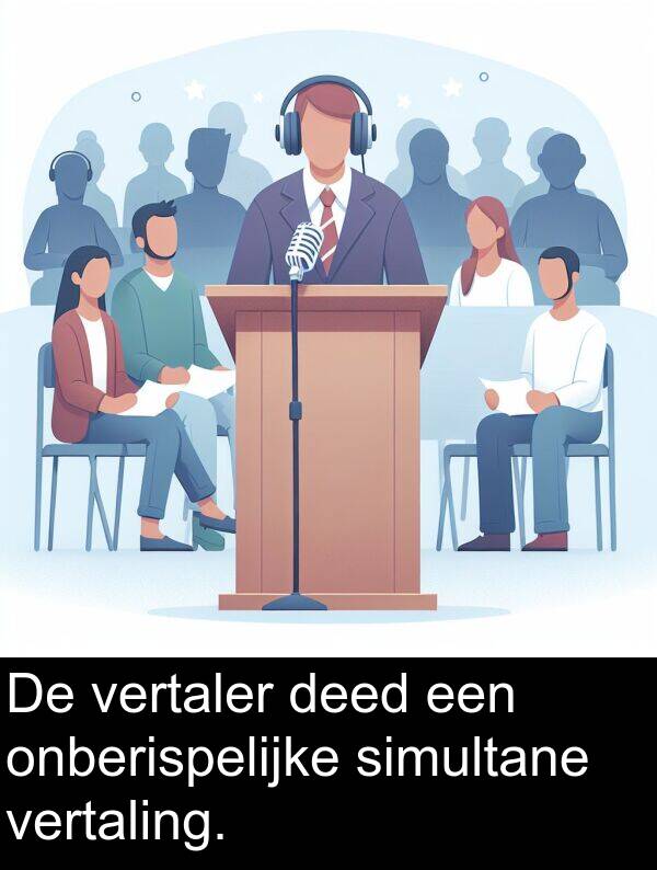 vertaler: De vertaler deed een onberispelijke simultane vertaling.