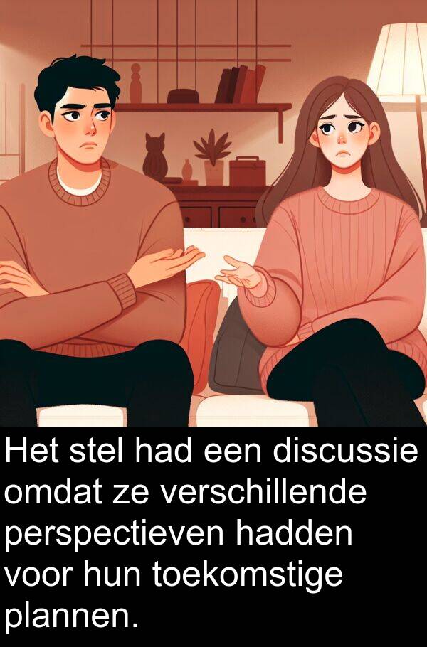 stel: Het stel had een discussie omdat ze verschillende perspectieven hadden voor hun toekomstige plannen.