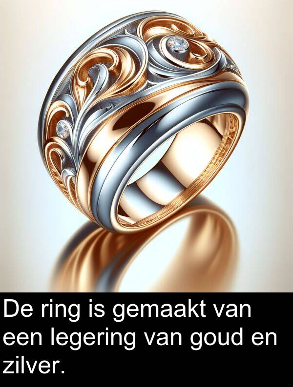 goud: De ring is gemaakt van een legering van goud en zilver.