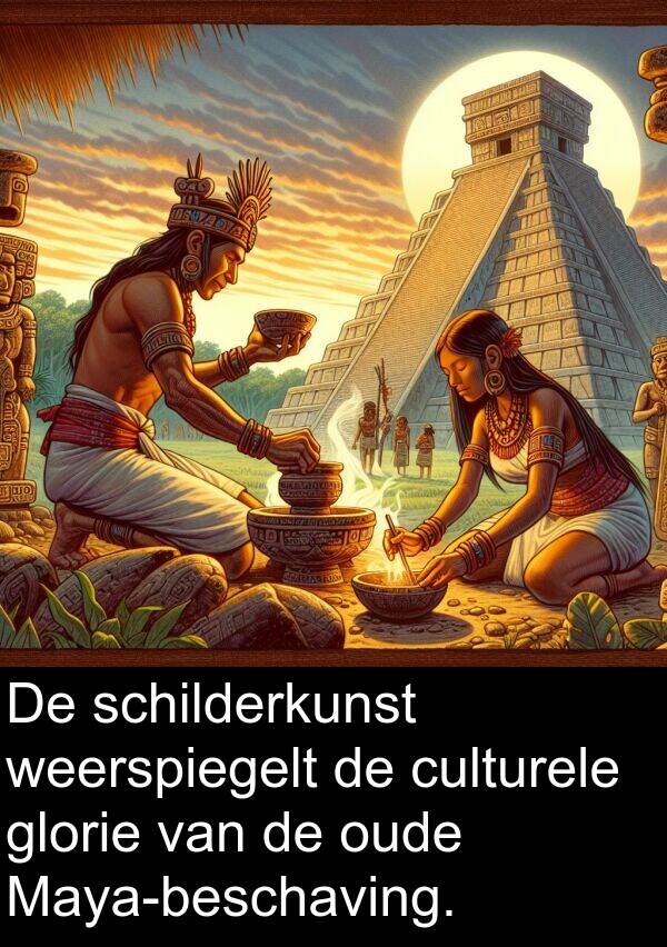 glorie: De schilderkunst weerspiegelt de culturele glorie van de oude Maya-beschaving.
