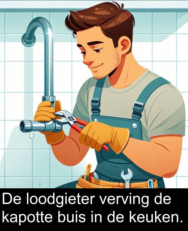 loodgieter: De loodgieter verving de kapotte buis in de keuken.