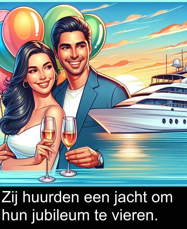 jacht: Zij huurden een jacht om hun jubileum te vieren.