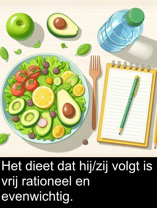 volgt: Het dieet dat hij/zij volgt is vrij rationeel en evenwichtig.