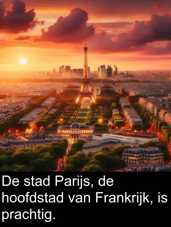 stad: De stad Parijs, de hoofdstad van Frankrijk, is prachtig.