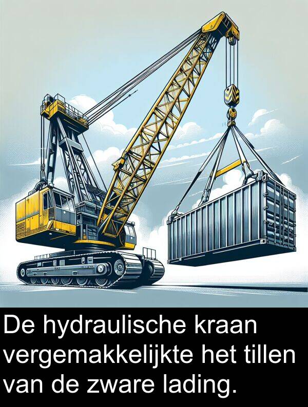 zware: De hydraulische kraan vergemakkelijkte het tillen van de zware lading.