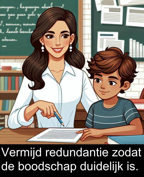 duidelijk: Vermijd redundantie zodat de boodschap duidelijk is.